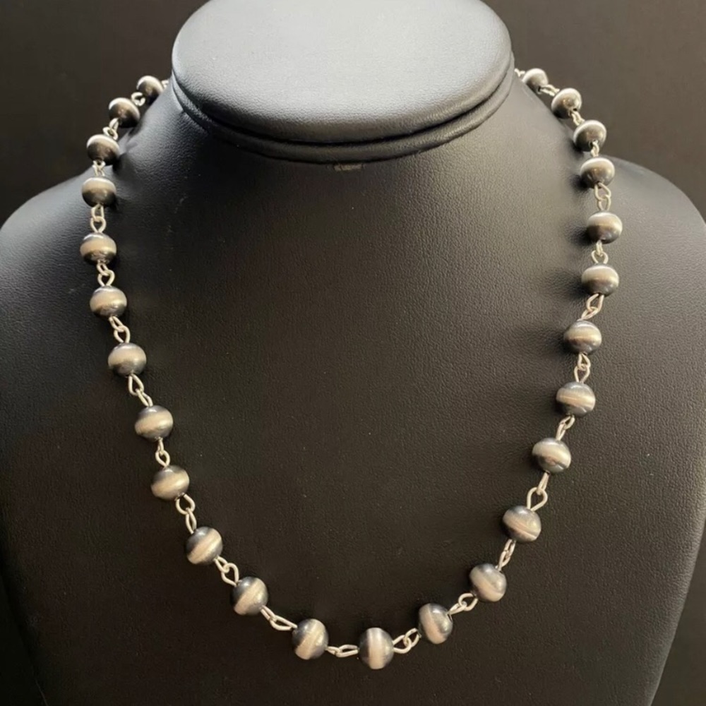 Sterling Silver 8mm Rosary Bead Necklace